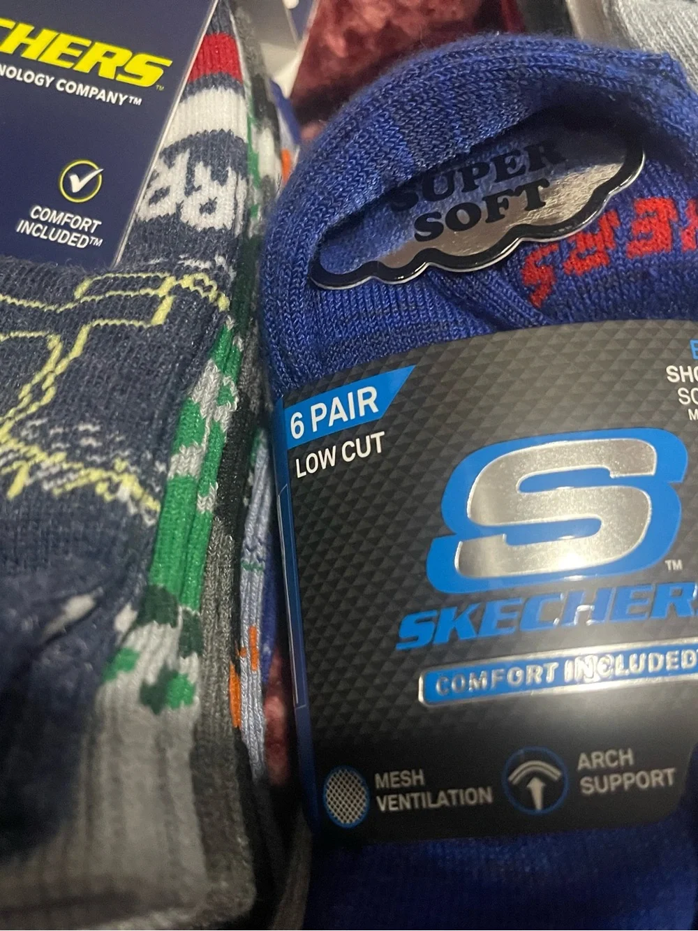 Skechers Boys Low-Cut Athletic Socks — Navy, Gray & Royal Blue Assortment 6-pack